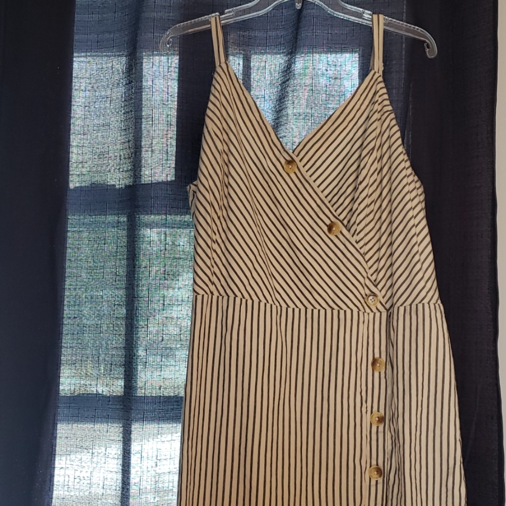 Dress navy striped tan buttons - worn and washed o